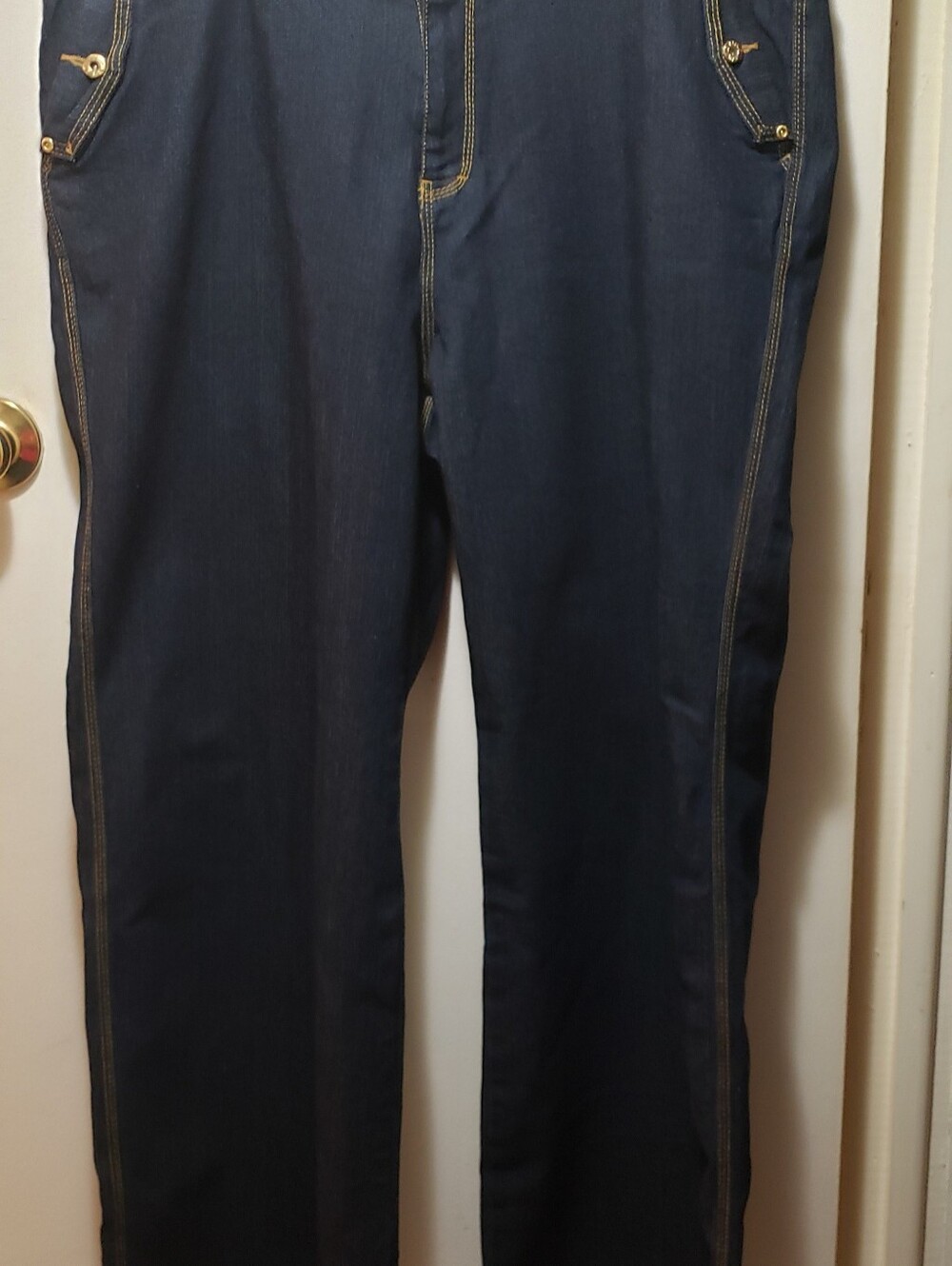 Ashley Stewart Dark Wash Stretch Jeans with Contrast Topstitching